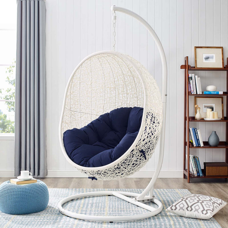 Hide Outdoor Patio Sunbrella® Swing Chair With Stand - White Navy