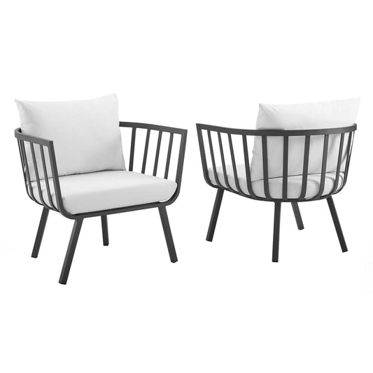 Riverside Outdoor Patio Aluminum Armchair Set of 2 - Gray White