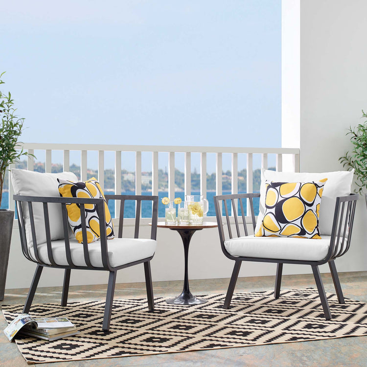 Riverside Outdoor Patio Aluminum Armchair Set of 2 - Gray White