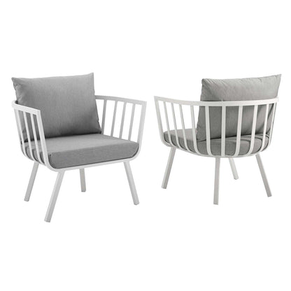 Riverside Outdoor Patio Aluminum Armchair Set of 2 - White Gray