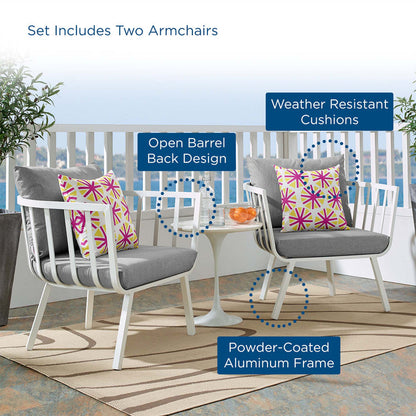 Riverside Outdoor Patio Aluminum Armchair Set of 2 - White Gray