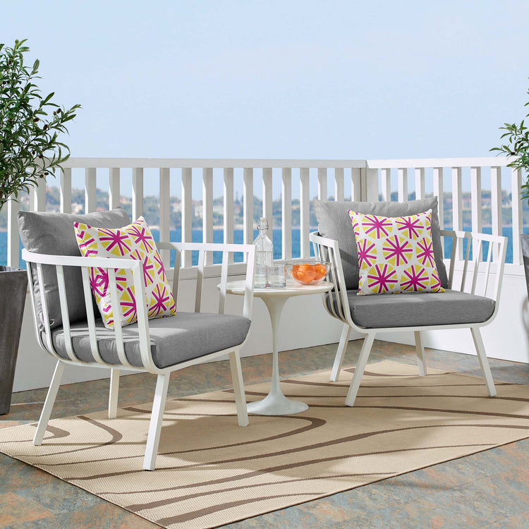 Riverside Outdoor Patio Aluminum Armchair Set of 2 - White Gray