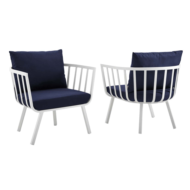 Riverside Outdoor Patio Aluminum Armchair Set of 2 - White Navy