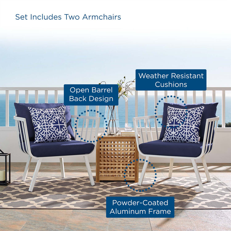 Riverside Outdoor Patio Aluminum Armchair Set of 2 - White Navy