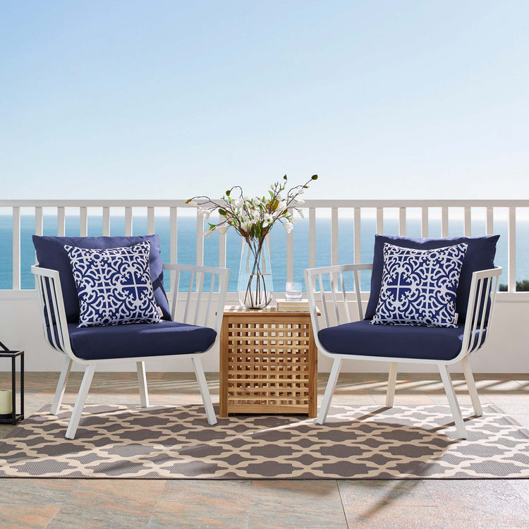 Riverside Outdoor Patio Aluminum Armchair Set of 2 - White Navy