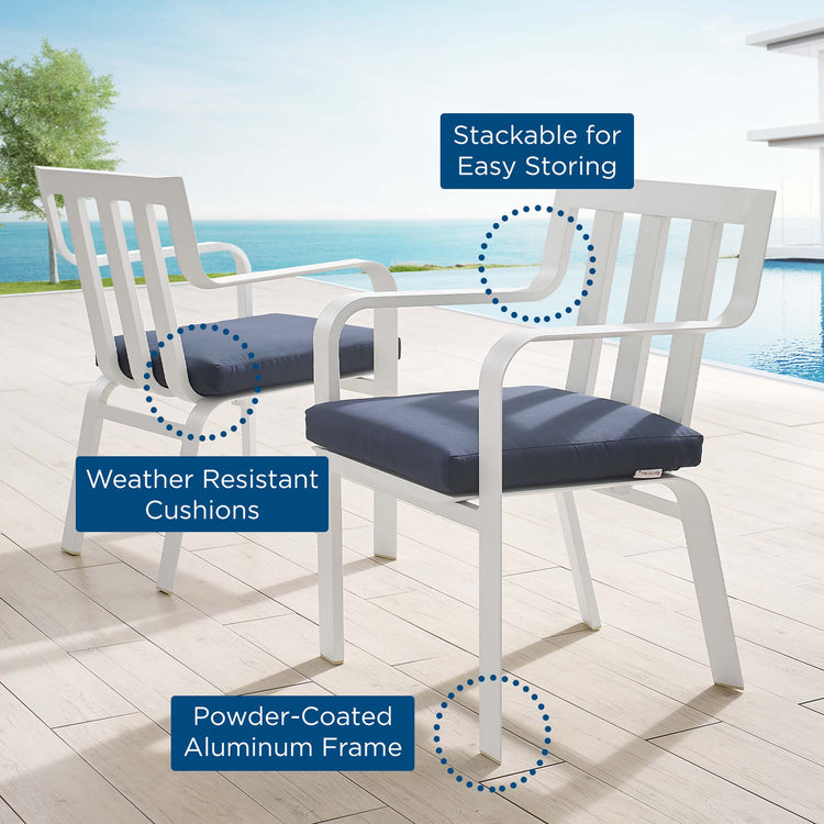 Baxley Outdoor Patio Aluminum Armchair Set of 2 - White Navy