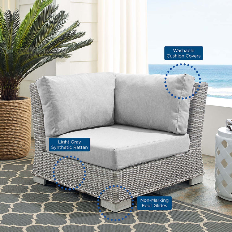 Conway Sunbrella® Outdoor Patio Wicker Rattan Corner Chair - Light Gray Gray