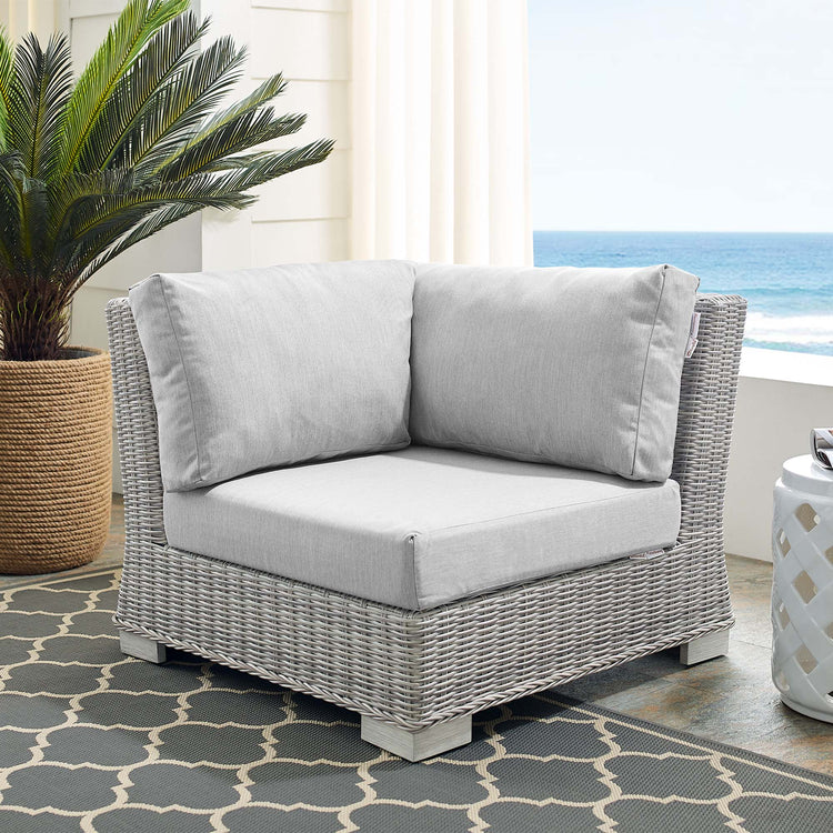 Conway Sunbrella® Outdoor Patio Wicker Rattan Corner Chair - Light Gray Gray