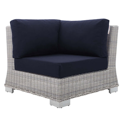 Conway Sunbrella® Outdoor Patio Wicker Rattan Corner Chair - Light Gray Navy