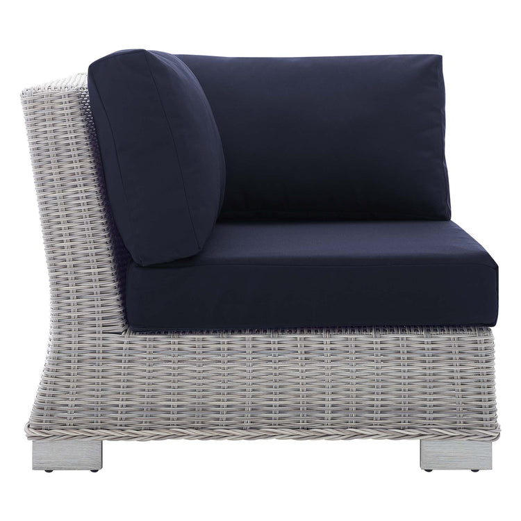 Conway Sunbrella® Outdoor Patio Wicker Rattan Corner Chair - Light Gray Navy