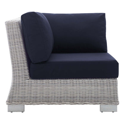 Conway Sunbrella® Outdoor Patio Wicker Rattan Corner Chair - Light Gray Navy