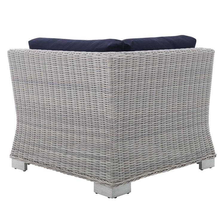 Conway Sunbrella® Outdoor Patio Wicker Rattan Corner Chair - Light Gray Navy