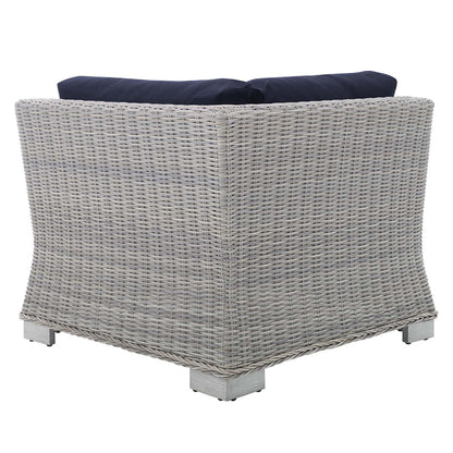 Conway Sunbrella® Outdoor Patio Wicker Rattan Corner Chair - Light Gray Navy