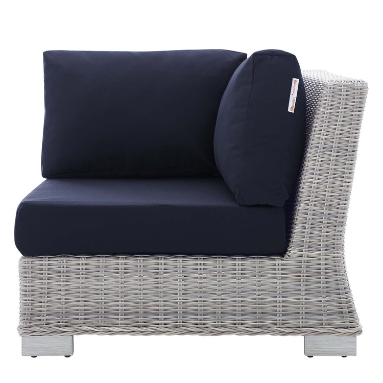 Conway Sunbrella® Outdoor Patio Wicker Rattan Corner Chair - Light Gray Navy