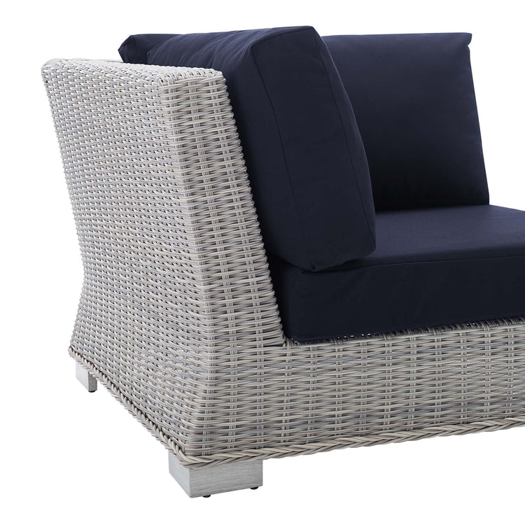 Conway Sunbrella® Outdoor Patio Wicker Rattan Corner Chair - Light Gray Navy
