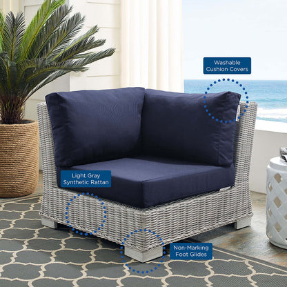 Conway Sunbrella® Outdoor Patio Wicker Rattan Corner Chair - Light Gray Navy
