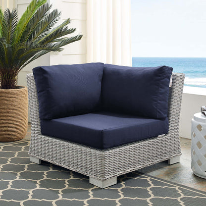 Conway Sunbrella® Outdoor Patio Wicker Rattan Corner Chair - Light Gray Navy