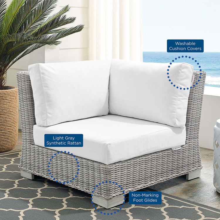 Conway Sunbrella® Outdoor Patio Wicker Rattan Corner Chair - Light Gray White