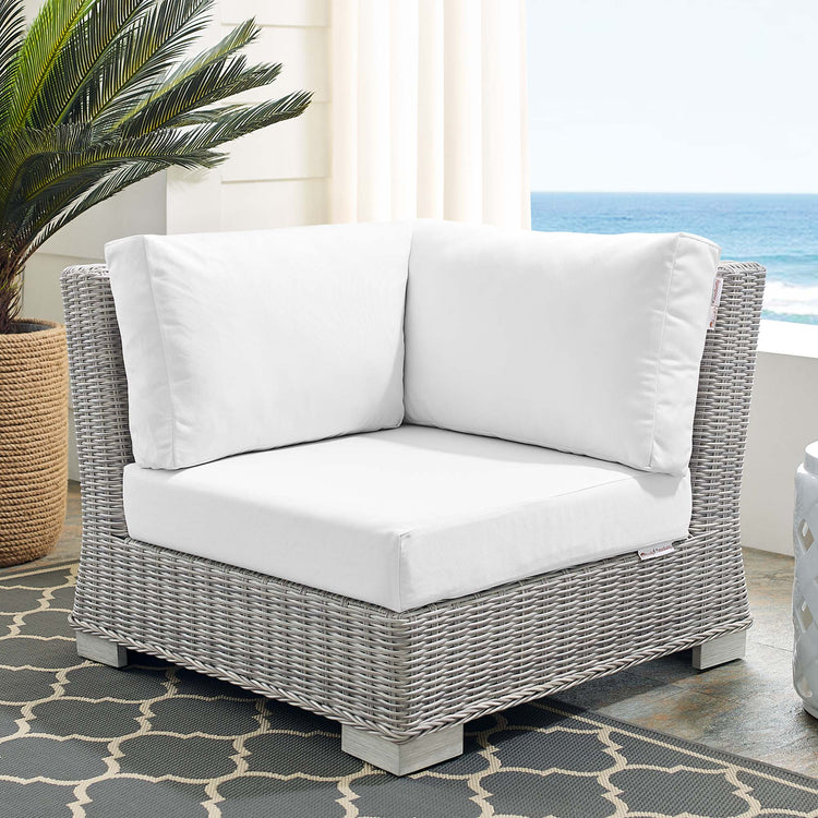 Conway Sunbrella® Outdoor Patio Wicker Rattan Corner Chair - Light Gray White