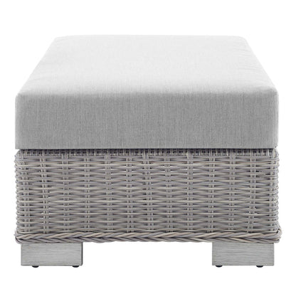 Conway Sunbrella® Outdoor Patio Wicker Rattan Ottoman - Light Gray Gray