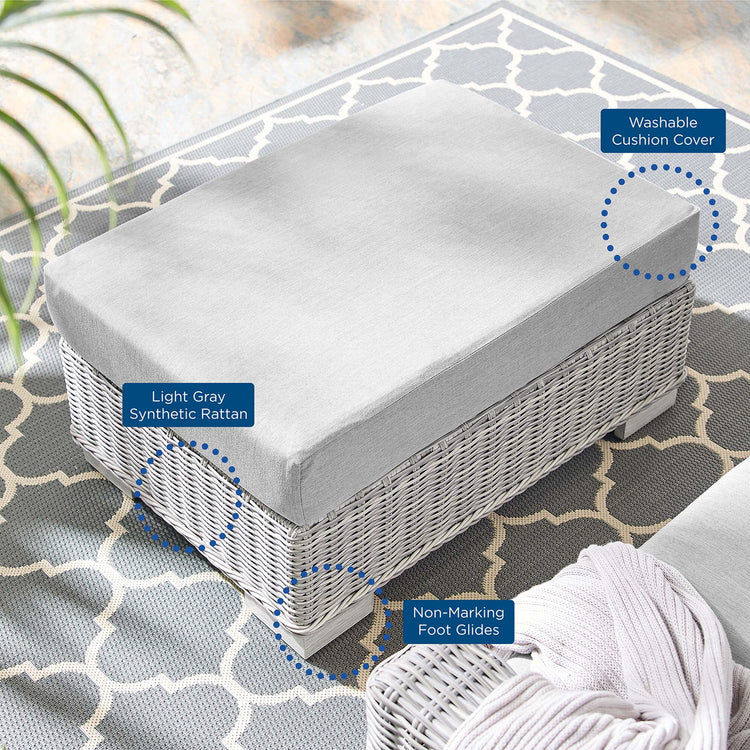 Conway Sunbrella® Outdoor Patio Wicker Rattan Ottoman - Light Gray Gray