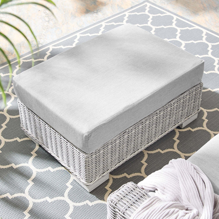 Conway Sunbrella® Outdoor Patio Wicker Rattan Ottoman - Light Gray Gray