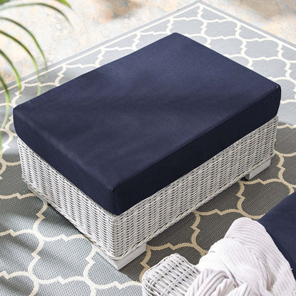 Conway Sunbrella® Outdoor Patio Wicker Rattan Ottoman - Light Gray Navy