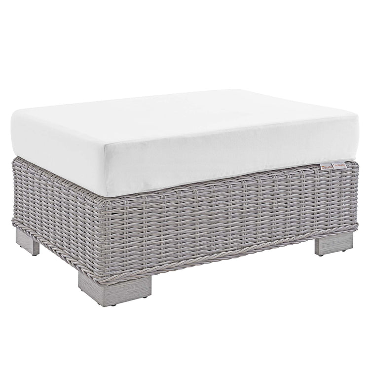 Conway Sunbrella® Outdoor Patio Wicker Rattan Ottoman - Light Gray White