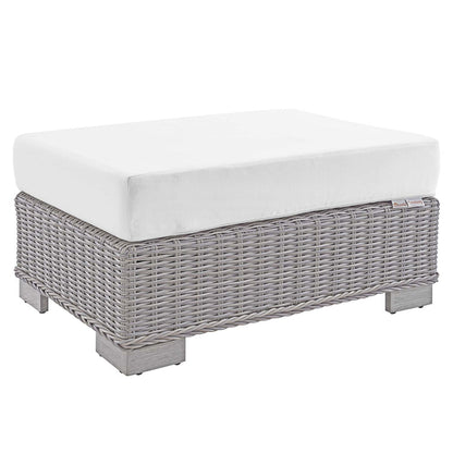 Conway Sunbrella® Outdoor Patio Wicker Rattan Ottoman - Light Gray White