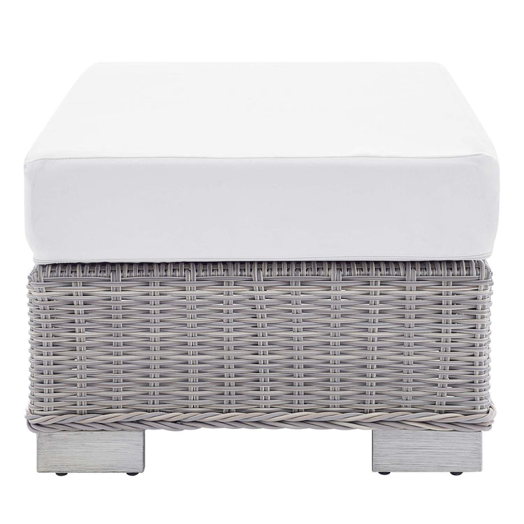 Conway Sunbrella® Outdoor Patio Wicker Rattan Ottoman - Light Gray White
