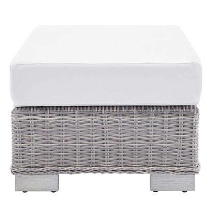 Conway Sunbrella® Outdoor Patio Wicker Rattan Ottoman - Light Gray White