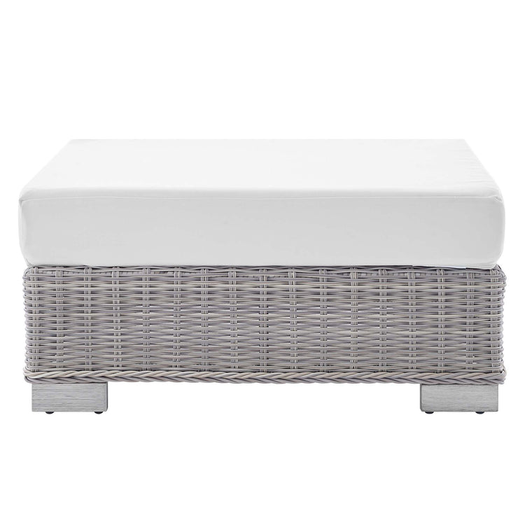 Conway Sunbrella® Outdoor Patio Wicker Rattan Ottoman - Light Gray White