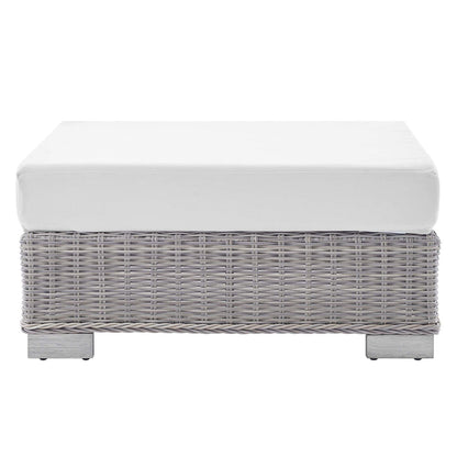 Conway Sunbrella® Outdoor Patio Wicker Rattan Ottoman - Light Gray White