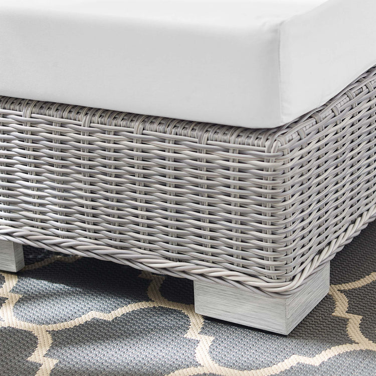 Conway Sunbrella® Outdoor Patio Wicker Rattan Ottoman - Light Gray White