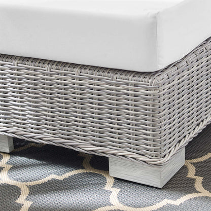 Conway Sunbrella® Outdoor Patio Wicker Rattan Ottoman - Light Gray White