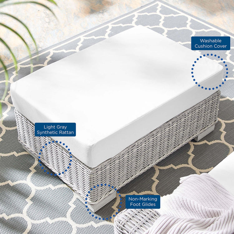 Conway Sunbrella® Outdoor Patio Wicker Rattan Ottoman - Light Gray White