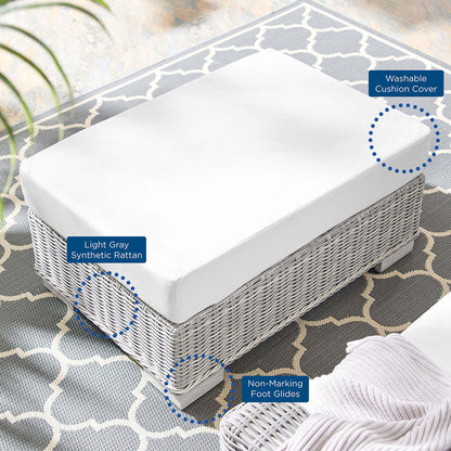 Conway Sunbrella® Outdoor Patio Wicker Rattan Ottoman - Light Gray White