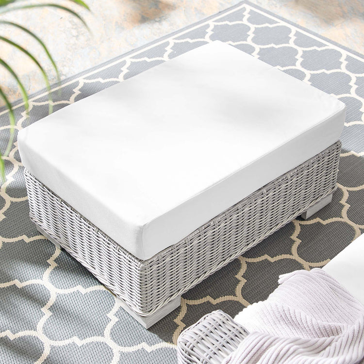Conway Sunbrella® Outdoor Patio Wicker Rattan Ottoman - Light Gray White