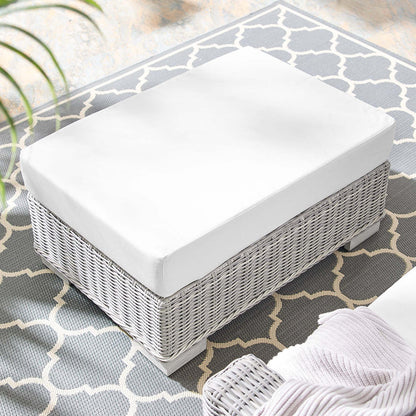 Conway Sunbrella® Outdoor Patio Wicker Rattan Ottoman - Light Gray White