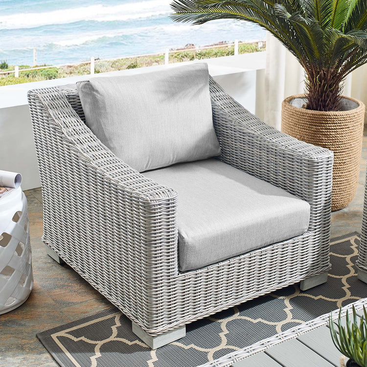 Conway Sunbrella® Outdoor Patio Wicker Rattan Armchair - Light Gray Gray