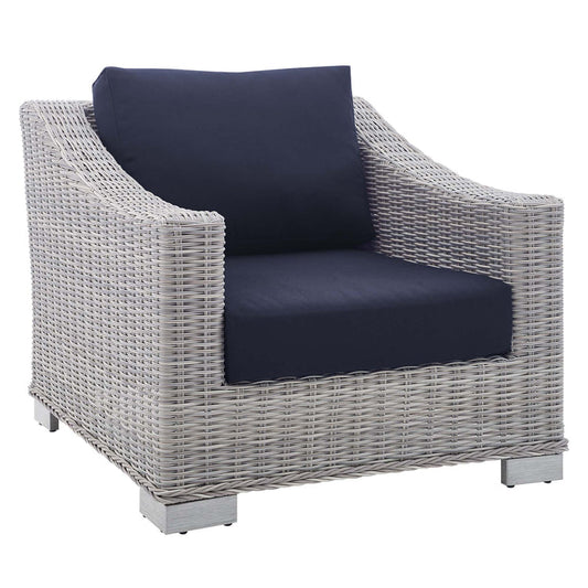 Conway Sunbrella® Outdoor Patio Wicker Rattan Armchair - Light Gray Navy