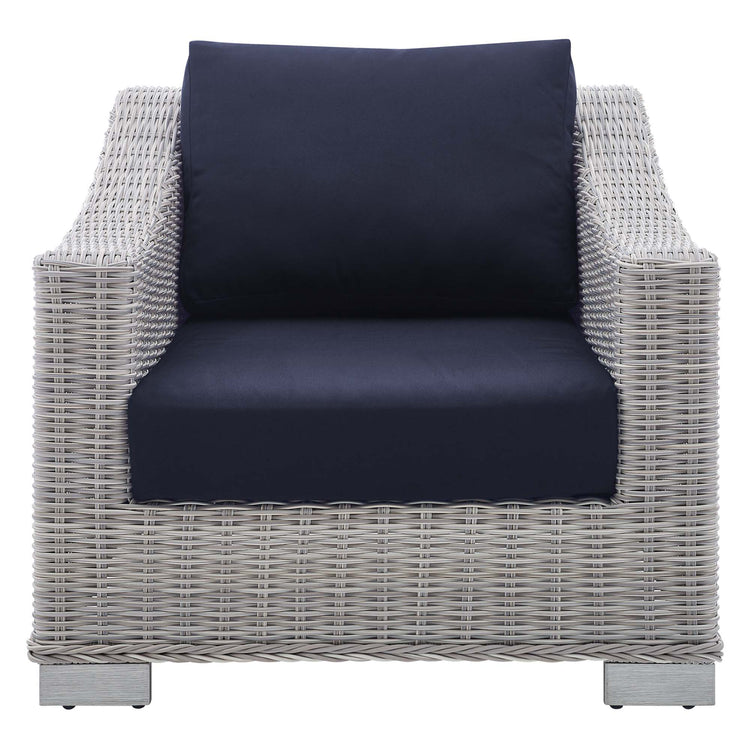 Conway Sunbrella® Outdoor Patio Wicker Rattan Armchair - Light Gray Navy