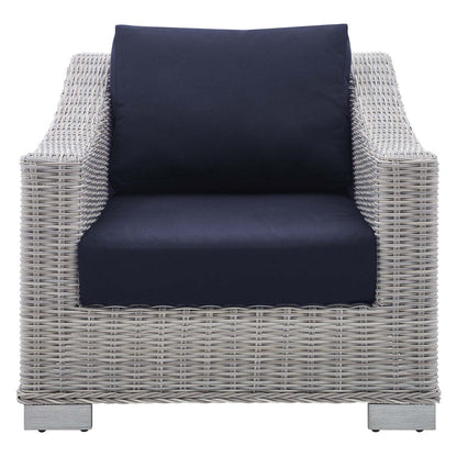 Conway Sunbrella® Outdoor Patio Wicker Rattan Armchair - Light Gray Navy