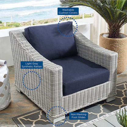 Conway Sunbrella® Outdoor Patio Wicker Rattan Armchair - Light Gray Navy