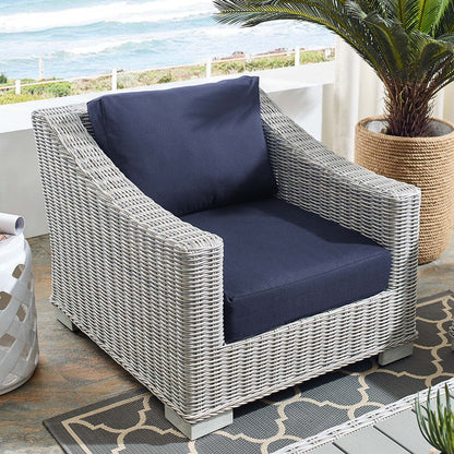 Conway Sunbrella® Outdoor Patio Wicker Rattan Armchair - Light Gray Navy