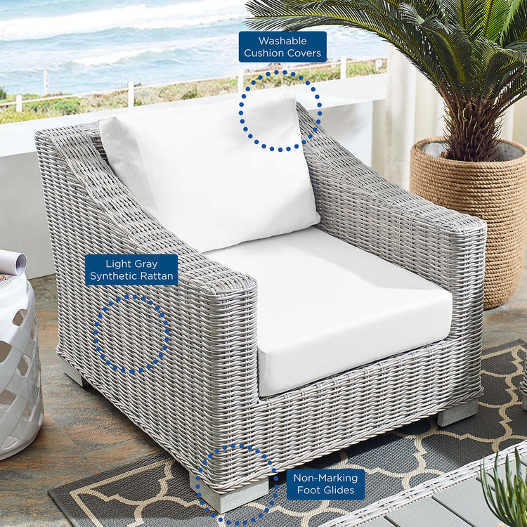 Conway Sunbrella® Outdoor Patio Wicker Rattan Armchair - Light Gray White