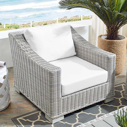 Conway Sunbrella® Outdoor Patio Wicker Rattan Armchair - Light Gray White