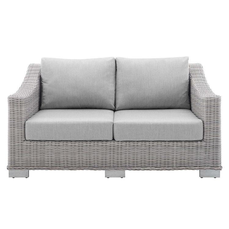 Conway Sunbrella® Outdoor Patio Wicker Rattan Loveseat - Light Gray Gray