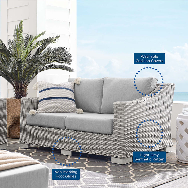 Conway Sunbrella® Outdoor Patio Wicker Rattan Loveseat - Light Gray Gray