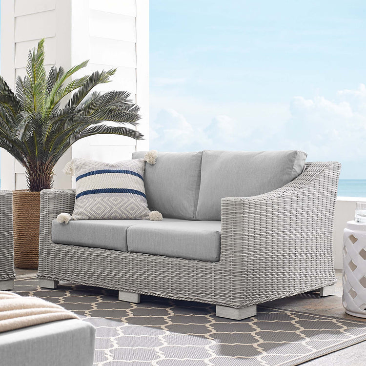 Conway Sunbrella® Outdoor Patio Wicker Rattan Loveseat - Light Gray Gray